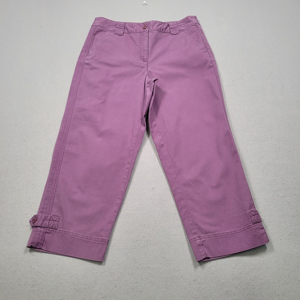 Talbots Petites Purple Stretch Cropped Pants Size 6P Button Hem Casual Trousers